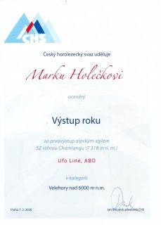 The Czech Mountaineering Association awarded Marek Holeček for the best ascent of 2019